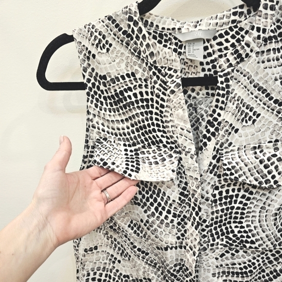 H&M White Black Gray Patterned Sleeveless Shirt Dress Size 2 - Picture 7 of 16